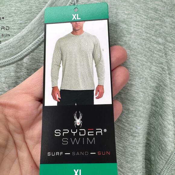 Spyder Swim Shirt Mens XL Green Long Sleeve Rash Guard Beach Pool Pullover NEW - Picture 4 of 10